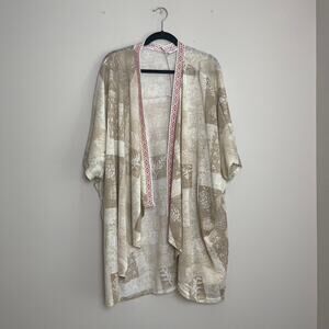 Cato‎ Boho Trim Paisley Floral Open Front Water Fall Cardigan Sz 18/20